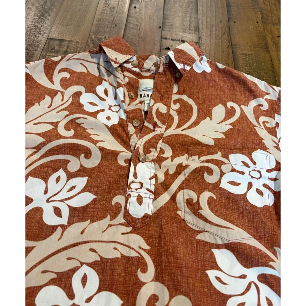 Kahala 1936 Mens Small Orange Floral Hawaiian Popover Shirt Cotton 3048 5658 - Picture 2 of 9